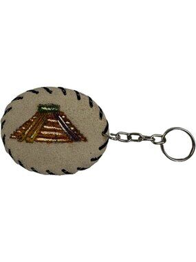 Handmade Mexican Leather Keychain Cancun Souvenir Mayan Pyramid